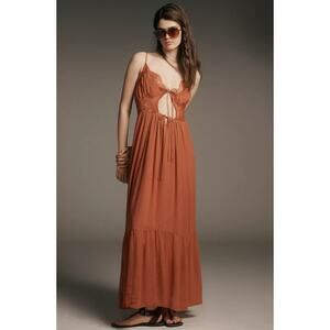 Anthropologie LET ME BE Sleeveless Cutout Maxi Slip Dress in Brick S NWT $168